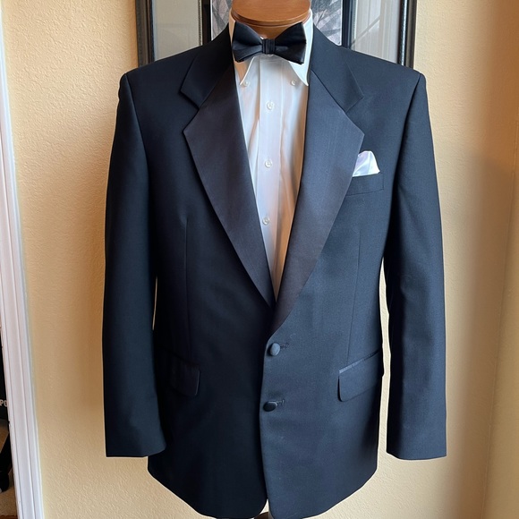 Albert Nipon All Wool 2 Piece Black Tuxedo Size 41R Pants W34” L29.5” - Picture 4 of 16